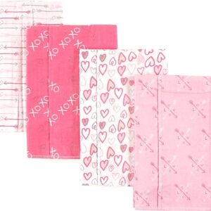 Luvable Friends Flannel Burp Cloth, 4-Pack, Pink and white Love pack NWT